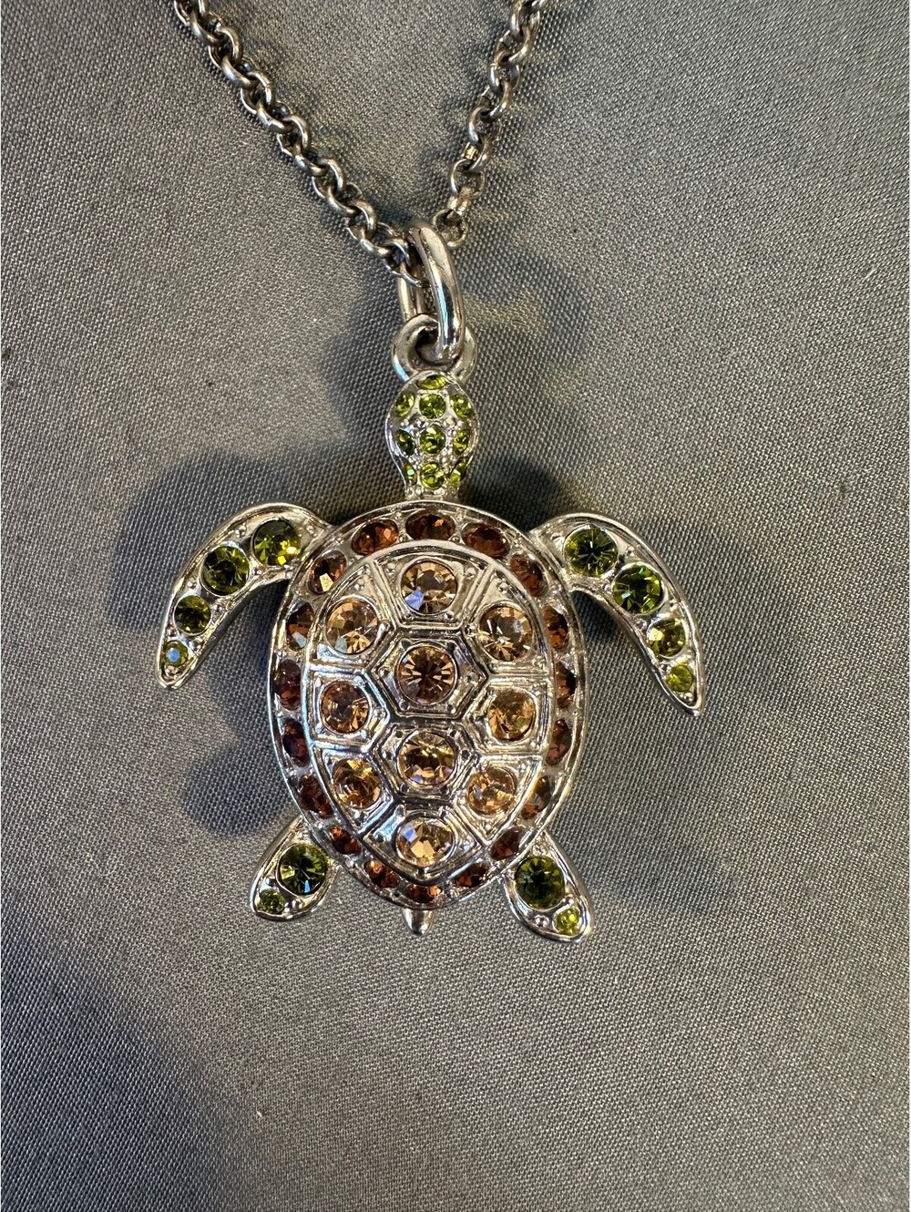 Sea Turtle Pendant Necklace With Colored Gems